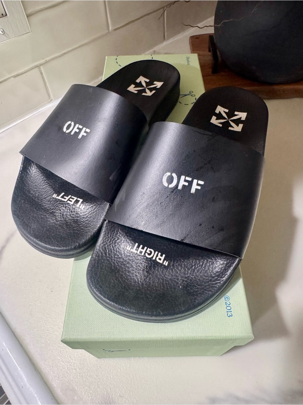 Off-White Black Logo Pool Slides with box & dust bag size 38.